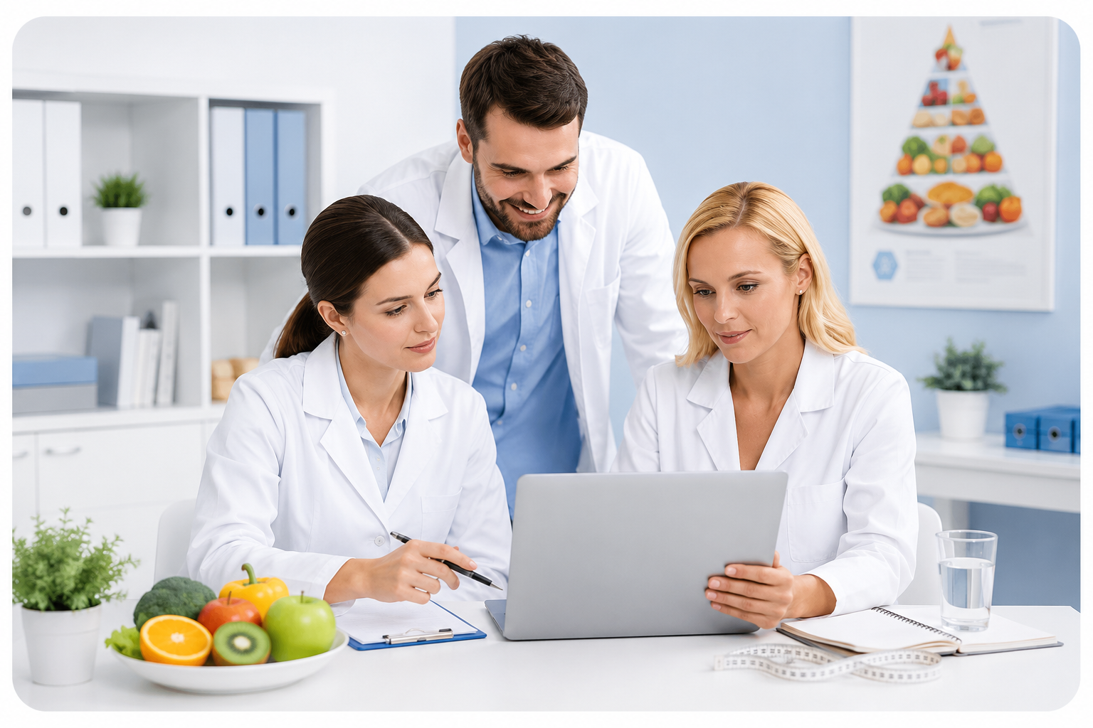 Doctors working with tablet