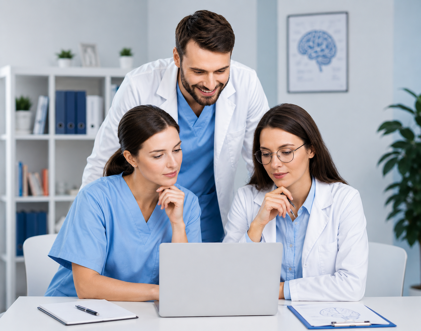 Doctors working with tablet