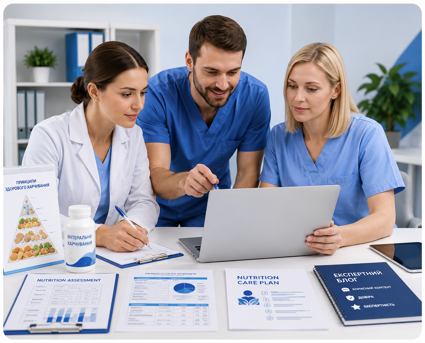 Doctors working with tablet