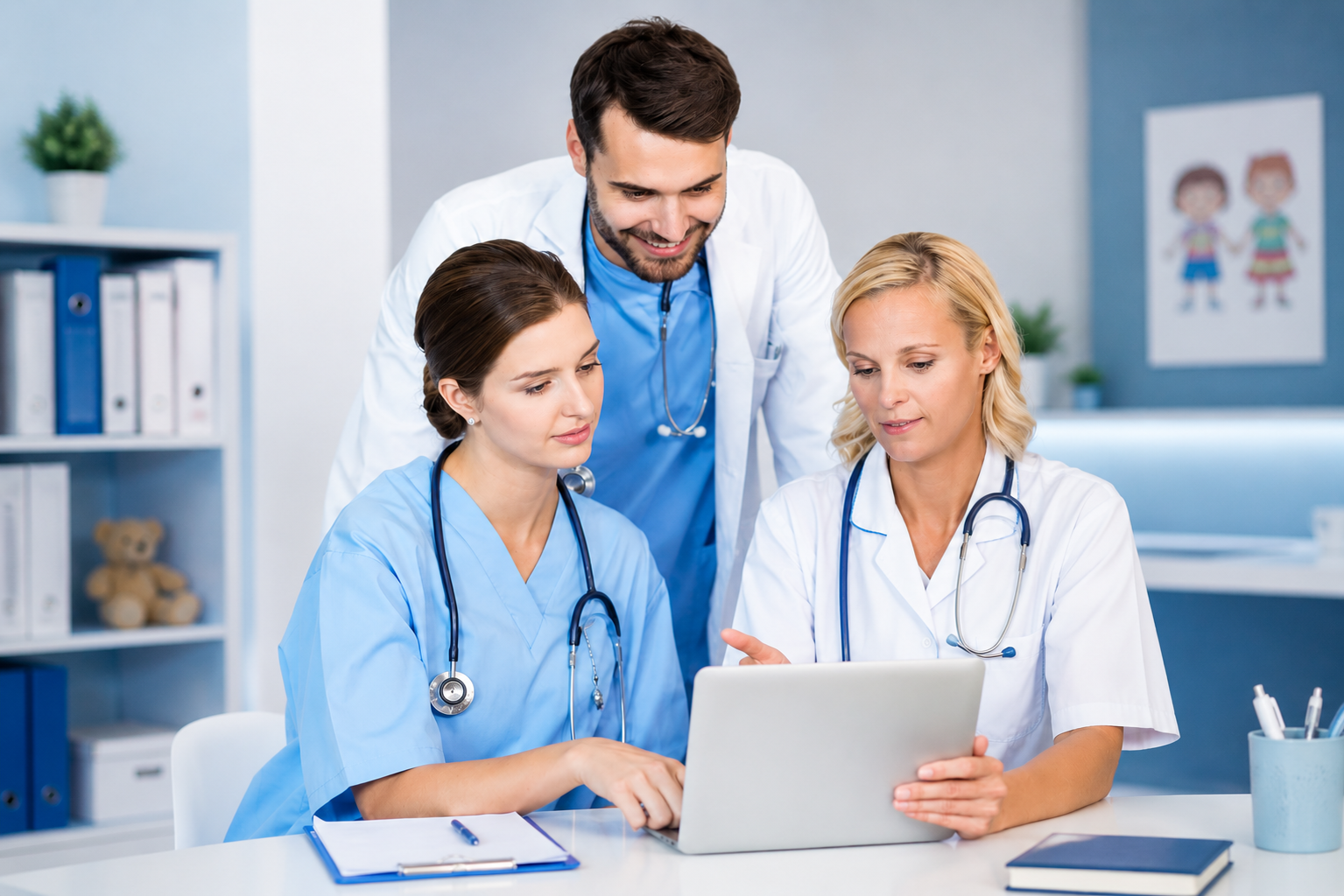 Doctors working with tablet